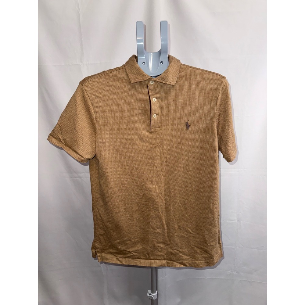 Polo Ralph Lauren Mens Custom Slim Fit Herringbone Polo Shirt Tan Brown Medium